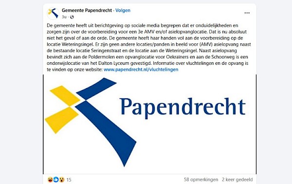 Gemeente Papendrecht: "Een derde vluchtelingenopvang in Papendrecht is absoluut niet aan de orde"