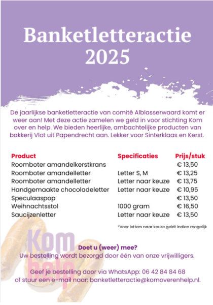 Banketletteractie voor Kom over en help