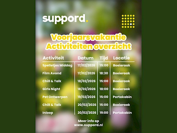 Tijdens de voorjaarsvakantie veel activiteiten bij Suppord voor 13 tot 17 jarigen