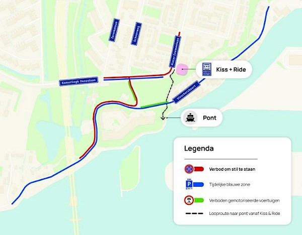Verkeersmaatregelen rondom tijdelijke pontlocaties
